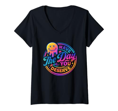 Damen Haben Sie den Tag, an dem Sie Rainbow Smile verdienen T-Shirt mit V-Ausschnitt Damen Haben Sie den Tag, an dem Sie Rainbow Smile verdienen T-Shirt mit V-Ausschnitt von Positive Vibrant Energy Motivation Daily