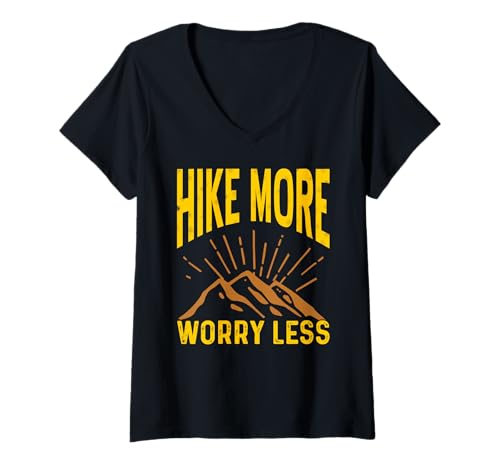 Damen Mehr Wandern Weniger Sorgen Motivation Outdoor Fans T-Shirt mit V-Ausschnitt von Positive Wanderfreunde und Natur Liebhaber