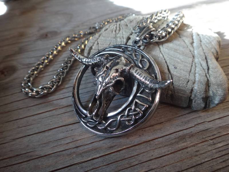 Herren Kette Aus Edelstahl. Schädel Rindfleisch Halskette 7mm Edelstahl Silber Große Risse. Buffalo von PositiveMindSo