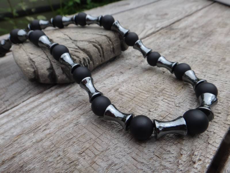 Schwarze Halskette Für Mann. Black Onyx Mast Und Hämatit. Schmuck Männer. Herren Halskette. Gesundheit, Energie, Balance. Geschenk Ihn von PositiveMindSo
