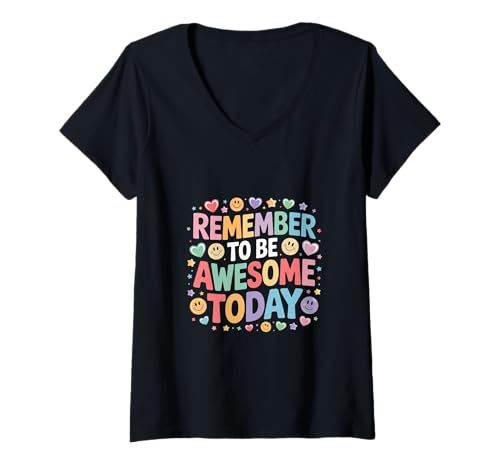 Damen Remember to Be Awesome Today Inspirierender Optimist |- T-Shirt mit V-Ausschnitt von Positivitätssteigerung Motivation