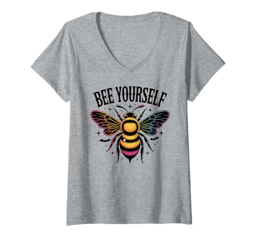 Damen Bee Yourself Dark Aesthetic Inspirational Zitat Kunst T-Shirt mit V-Ausschnitt Damen Bee Yourself Dark Aesthetic Inspirational Zitat Kunst T-Shirt mit V-Ausschnitt von Positivity Vibes Y2K Retro Aesthetic Design