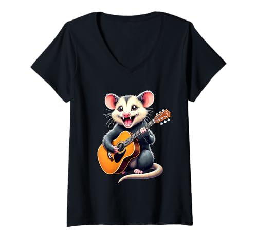 Damen Lustiges Possum spielt Gitarre Design für Musikliebhaber T-Shirt mit V-Ausschnitt Damen Lustiges Possum spielt Gitarre Design für Musikliebhaber T-Shirt mit V-Ausschnitt von Possum Lovers Designs