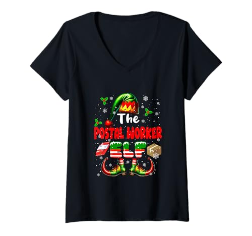Damen Das Weihnachtsjobteam von The Postworker Elf Matching Partys T-Shirt mit V-Ausschnitt Damen Das Weihnachtsjobteam von The Postworker Elf Matching Partys T-Shirt mit V-Ausschnitt von Postal Worker Christmas Costume