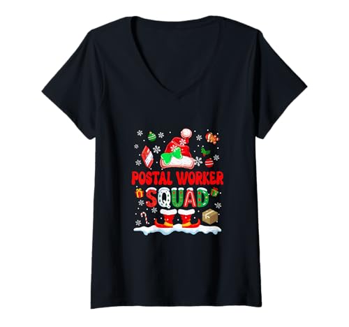 Damen Postal Worker Squad Women Job Christmas Santa Fliege T-Shirt mit V-Ausschnitt Damen Postal Worker Squad Women Job Christmas Santa Fliege T-Shirt mit V-Ausschnitt von Postal Worker Christmas Costume