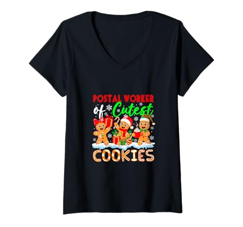 Damen Postarbeiter der süßesten Kekse Lebkuchen Xmas Job Team T-Shirt mit V-Ausschnitt Damen Postarbeiter der süßesten Kekse Lebkuchen Xmas Job Team T-Shirt mit V-Ausschnitt von Postal Worker Christmas Costume