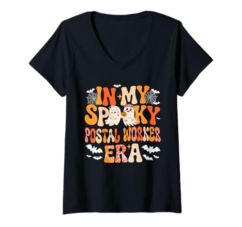 Damen In My Spooky Funny Postal Worker Era Halloween Boo Proud Job T-Shirt mit V-Ausschnitt von Postal Worker Halloween Costume