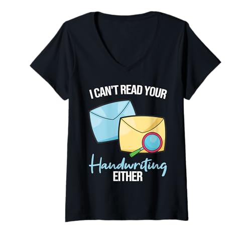 Damen Postman Mailman I Can't Read Your Handwriting Letter Lustig T-Shirt mit V-Ausschnitt Damen Postman Mailman I Can't Read Your Handwriting Letter Lustig T-Shirt mit V-Ausschnitt von Postal Worker Stuff for Postman Mailman