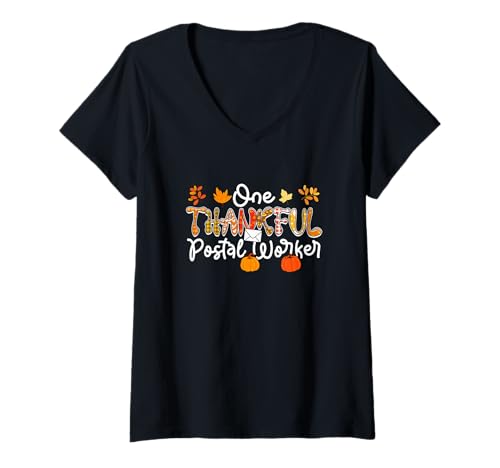 Damen One Thankful Postangestellter Thanksgiving Fall Proud Job T-Shirt mit V-Ausschnitt von Postal Worker Thanksgiving Costume