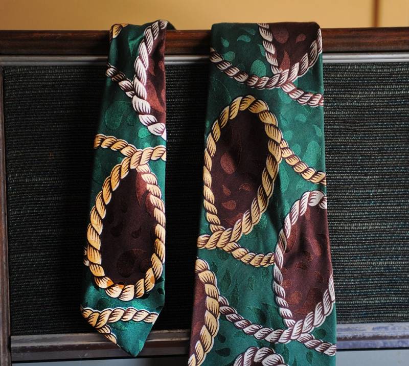 Vintage Western Krawatte Grüner Seide Mit Strick Muster 1940Er Jahre Für Hollywood Style Hose von PostalCommerce