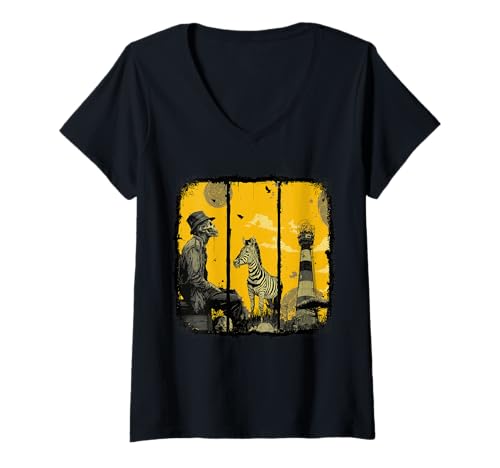 Damen Zebras und Zombies T-Shirt mit V-Ausschnitt von Postapocalyptic Zebra Horse Love