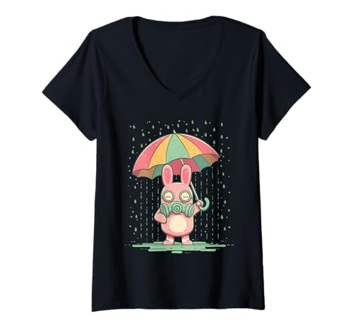 Damen Hase im giftigen Regen - Distopie T-Shirt mit V-Ausschnitt Damen Hase im giftigen Regen - Distopie T-Shirt mit V-Ausschnitt von Postapokalyptische Tiermotive Designs