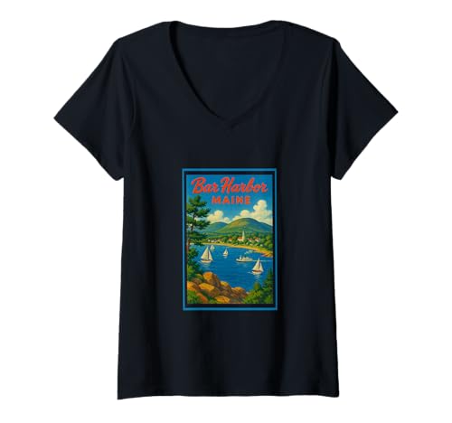 Damen Bar Harbor Maine ME Kunstgrafik T-Shirt mit V-Ausschnitt Damen Bar Harbor Maine ME Kunstgrafik T-Shirt mit V-Ausschnitt von Posters From Around the World Apparel and Design