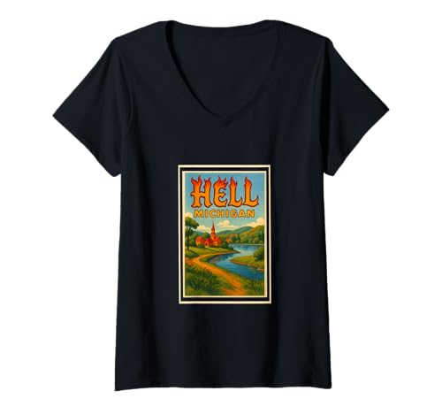 Damen Retro Vintage Hell Michigan Mi Ann Arbor Howell Art Grafik T-Shirt mit V-Ausschnitt Damen Retro Vintage Hell Michigan Mi Ann Arbor Howell Art Grafik T-Shirt mit V-Ausschnitt von Posters From Around the World Apparel and Design