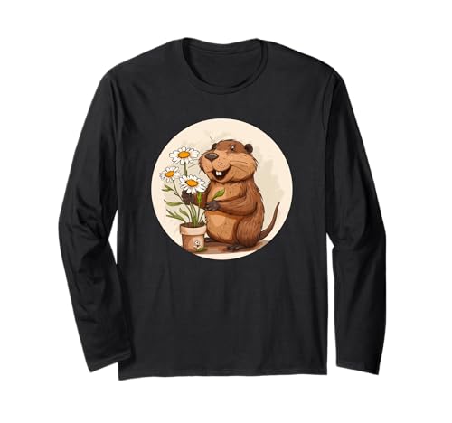 Süßer Biber mit Topfblumen Kostüm für Erwachsene und Kinder Langarmshirt von Pot Flower Beaver