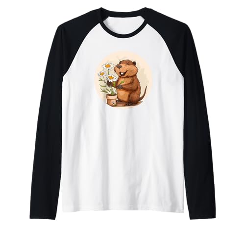 Süßer Biber mit Topfblumen Kostüm für Erwachsene und Kinder Raglan von Pot Flower Beaver