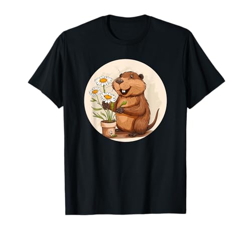 Süßer Biber mit Topfblumen Kostüm für Erwachsene und Kinder T-Shirt von Pot Flower Beaver