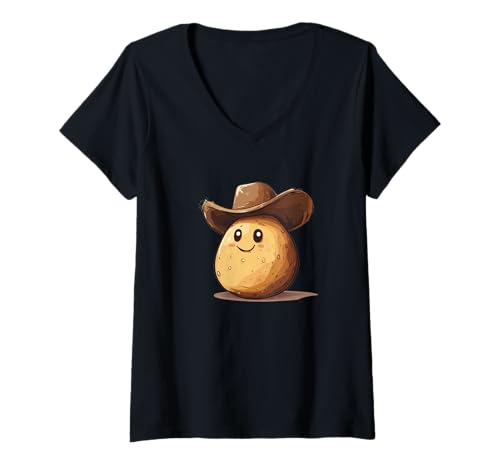 Damen Kartoffeln und Cowboyhut Kostüm T-Shirt mit V-Ausschnitt Damen Kartoffeln und Cowboyhut Kostüm T-Shirt mit V-Ausschnitt von Potato Cowboy Outfit