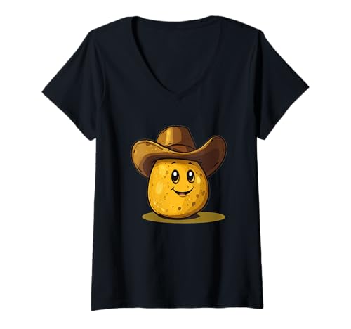 Damen Nettes Cowboy Kostüm für Kartoffeln und Wild West Fans T-Shirt mit V-Ausschnitt von Potato Cowboy Outfit