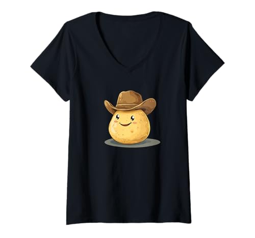 Damen Wild Western Kartoffel Kostüm für Jungen und Mädchen T-Shirt mit V-Ausschnitt von Potato Cowboy Outfit