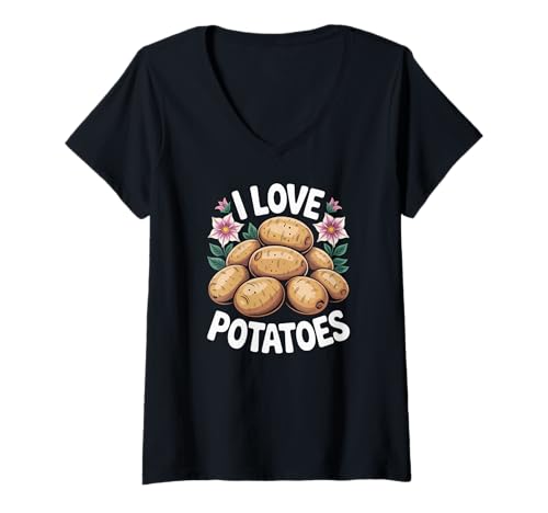 Damen I Love Potatoes Lustiges Gemüse-Zitat T-Shirt mit V-Ausschnitt von Potato Enthusiast Humor Lovers