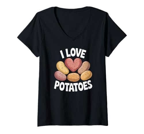 Damen Ich Liebe Kartoffeln Heart Spud Humor Fun T-Shirt mit V-Ausschnitt von Potato Enthusiast Humor Spud Lovers