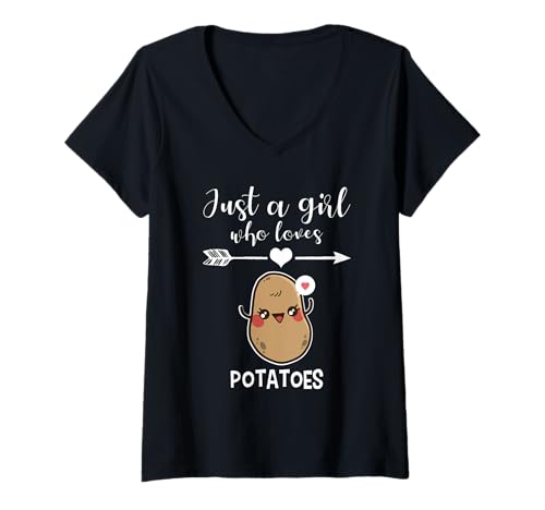 Damen Potato Shirt Lustiges Kartoffelliebhaber Cartoon Kartoffel Geschenk T-Shirt mit V-Ausschnitt von Potato Lover Giftz & More