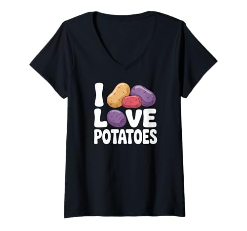 Damen Ich Liebe Kartoffeln Lustiger süßer Cartoon T-Shirt mit V-Ausschnitt Damen Ich Liebe Kartoffeln Lustiger süßer Cartoon T-Shirt mit V-Ausschnitt von Potato Lovers Humor Vegetable Enthusiasts