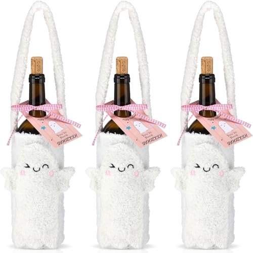 Potchen Weinflaschenhalter-Set mit lächelndem Gesicht und Griff, wiederverwendbar, Reise-Schutzhülle, mit Band, für Halloween-Party, 3 Stück von Potchen