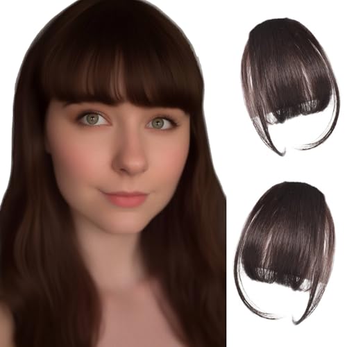 Clip in Pony Echthaar Extensions Clip in Pony Air Bangs Fake Haarteile für Frauen (Dunkelbraun) von Potieero
