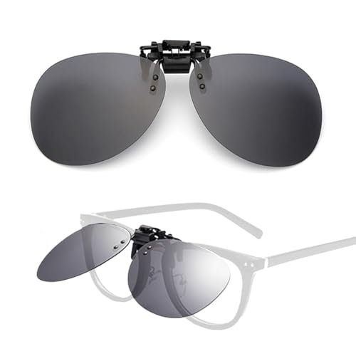 Sonnenbrille zum Anklippen für Herren und Damen, rund, klassisch, polarisiert, UV400, zum Fahren, Angeln, klare Sicht, blendfrei (schwarz, mit Etui) von Potieero
