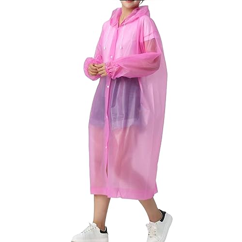 Potosala 2er Pack Regenjacken Regenponcho Regenjacken Wiederverwendbar Wasserdicht Regenjacke für Reisen,für Fahrrad Wandern Camping Angeln (EVA) Transparent Unisex (Pink) von Potosala