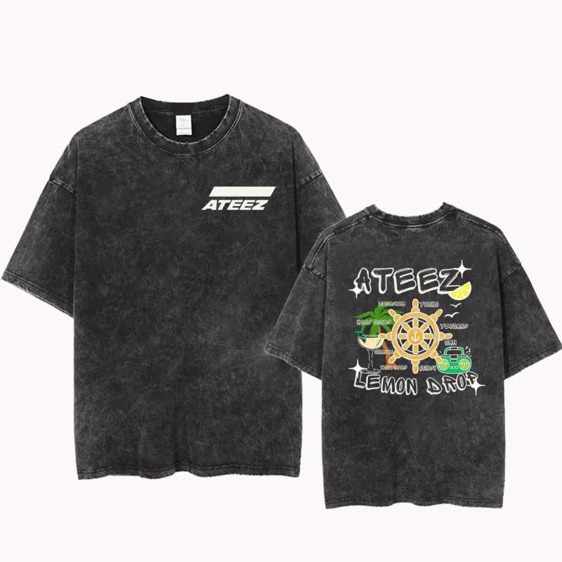 Ateez Lemon Drop Mineral Gewaschenes T-Shirt, 2025 Welttournee in Ihrer Fantasie Shirt, Ateez Goldene Stunde Teil 3 Kpop Shirt von PotsdamPlazash