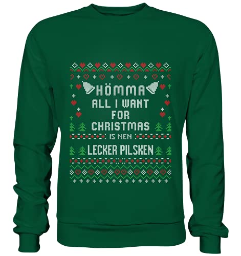 Hömma, All I Want for Christmas is NEN lecker Pilsken Lustiger Ugly Weihnachtspullover Damen Herren (M, Grün) von Pottbengel