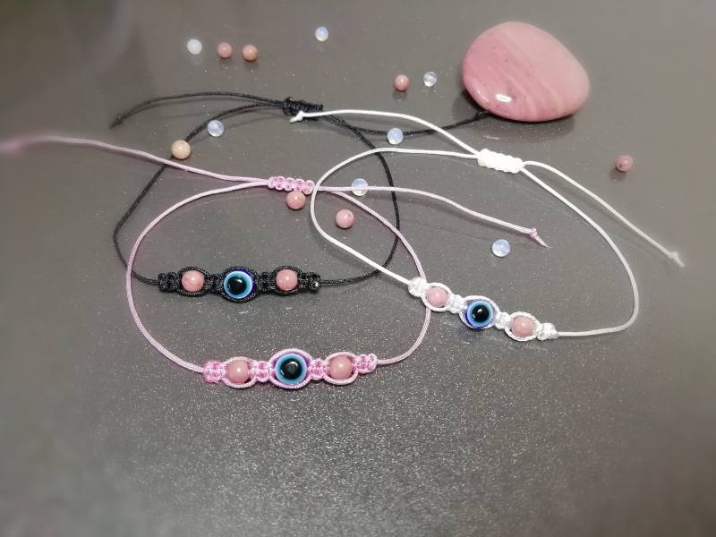 Rhodonit-stein - Böser Blick Makramee-Armband Unterstützt Veränderungen Und Erneuerungsprozesse | Filigranes Mineralstein Armband von PoudyArt