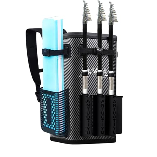 Poupangke Angelausrüstungstasche – wasserdichte Angeltasche mit Rutenhalter, 49 l, Angelrucksack, große Aufbewahrungstasche, Fischschlinge, Angelrucksack für Herren, Einzelnes Attribut, Refer to von Poupangke