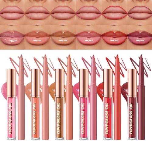 Poupangke Bleistiftlippenliner, Lippenstift Set | Natürlicher feuchtigkeitsspendender Lippenstift - Tragbarer Lippenstift Crayon, natürlicher Lipliner -Bleistift und Lipgloss -Set für Damen Frauen von Poupangke