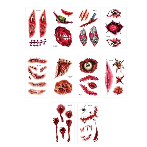 Poupangke Halloween-Make-up-Set, Halloween-Temporärer Aufkleber | Kreativer lustiger Gesichts-Make-up-Aufkleber,Gefälschte Narben-Halloween-Streich-Make-up-Aufkleber, 10 Stück lustige Poupangke Halloween-Make-up-Set, Halloween-Temporärer Aufkleber | Kreativer lustiger Gesichts-Make-up-Aufkleber,Gefälschte Narben-Halloween-Streich-Make-up-Aufkleber, 10 Stück lustige von Poupangke