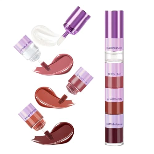 Poupangke Lipgloss-Set für Damen,Lipgloss-Set | 4-farbiger samtiger Lippenölglanz | Plumper Gloss Set, voluminöser Lip Plumper, nicht klebender Lipgloss für Frauen von Poupangke