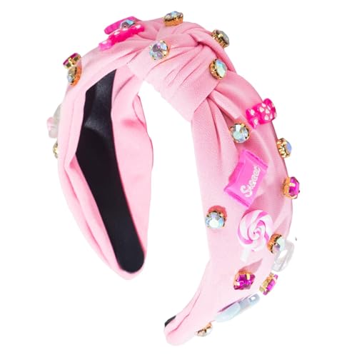 Poupangke Top Knot Stirnband | Strass verzierter Knoten Haarband - Niedliche Stirnbänder Anti-Rutsch-Haar-Accessoires, Lutscher-Charm-Mode Stirnbänder für Geburtstag Urlaub von Poupangke
