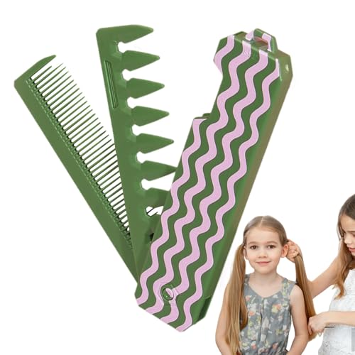 Taschenkamm – feine Zähne und breite Zahnstruktur, Entwirrungs-Styling-Werkzeug, faltbare Haarbürste für Frauen und Mädchen, tägliche Fellpflege und Kämmen von Poupangke