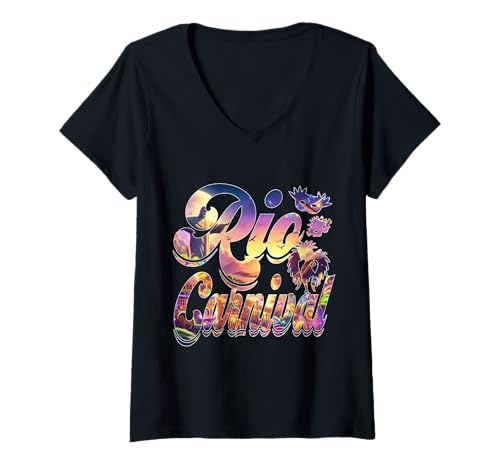 Damen Karneval von Rio T-Shirt mit V-Ausschnitt von Pour les voyageurs