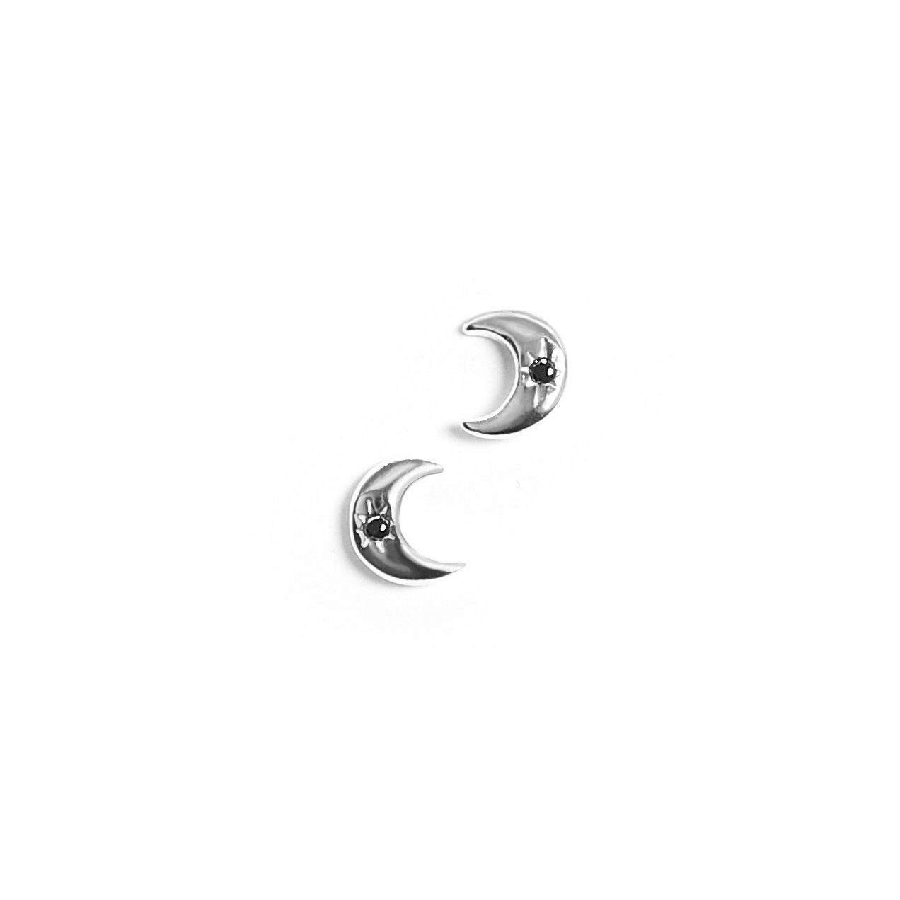 Mond Ohrringe Silber 925, Kleine Ohrstecker Halbmond, Zirkonia Schwarz, Schwarze Ohrringe, Geschenk Für Frauen von PourLaRebelle