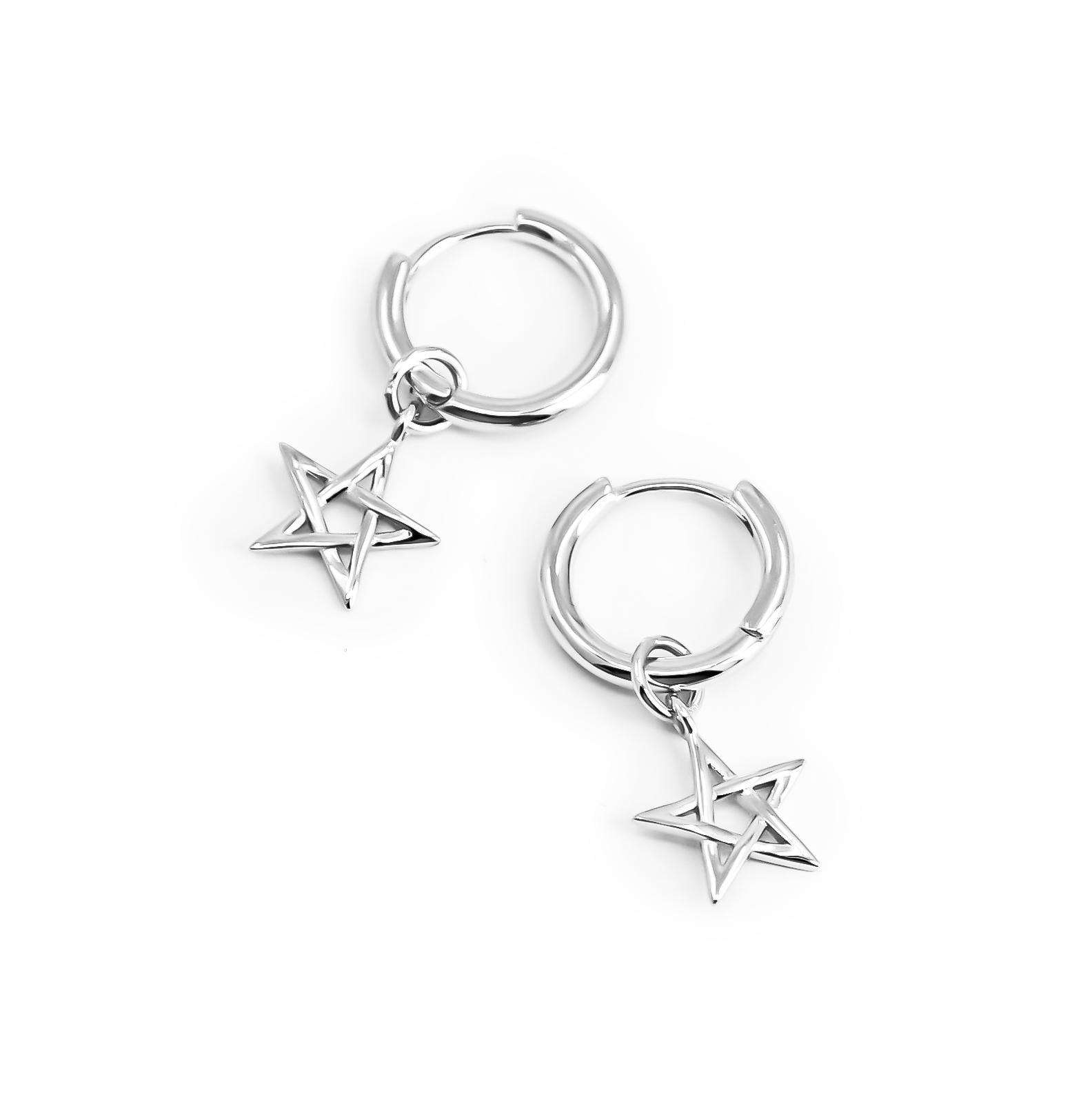 Pentagramm Stern Ohrringe Silber 925, Creolen Mit Anhänger, Huggie Ohrringe, Hexen Schmuck Geschenk Für Frauen Pentagramm Stern Ohrringe Silber 925, Creolen Mit Anhänger, Huggie Ohrringe, Hexen Schmuck Geschenk Für Frauen von PourLaRebelle