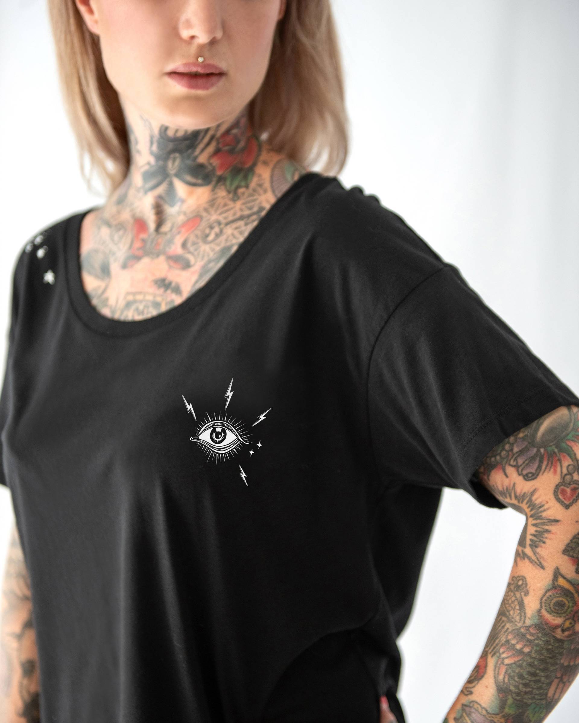 Tshirt Damen Böses Auge Sterne | T Shirt Schwarz Stern Grafik T-Shirts Gothic Vintage Retro Alternative Kleidung von PourLaRebelle
