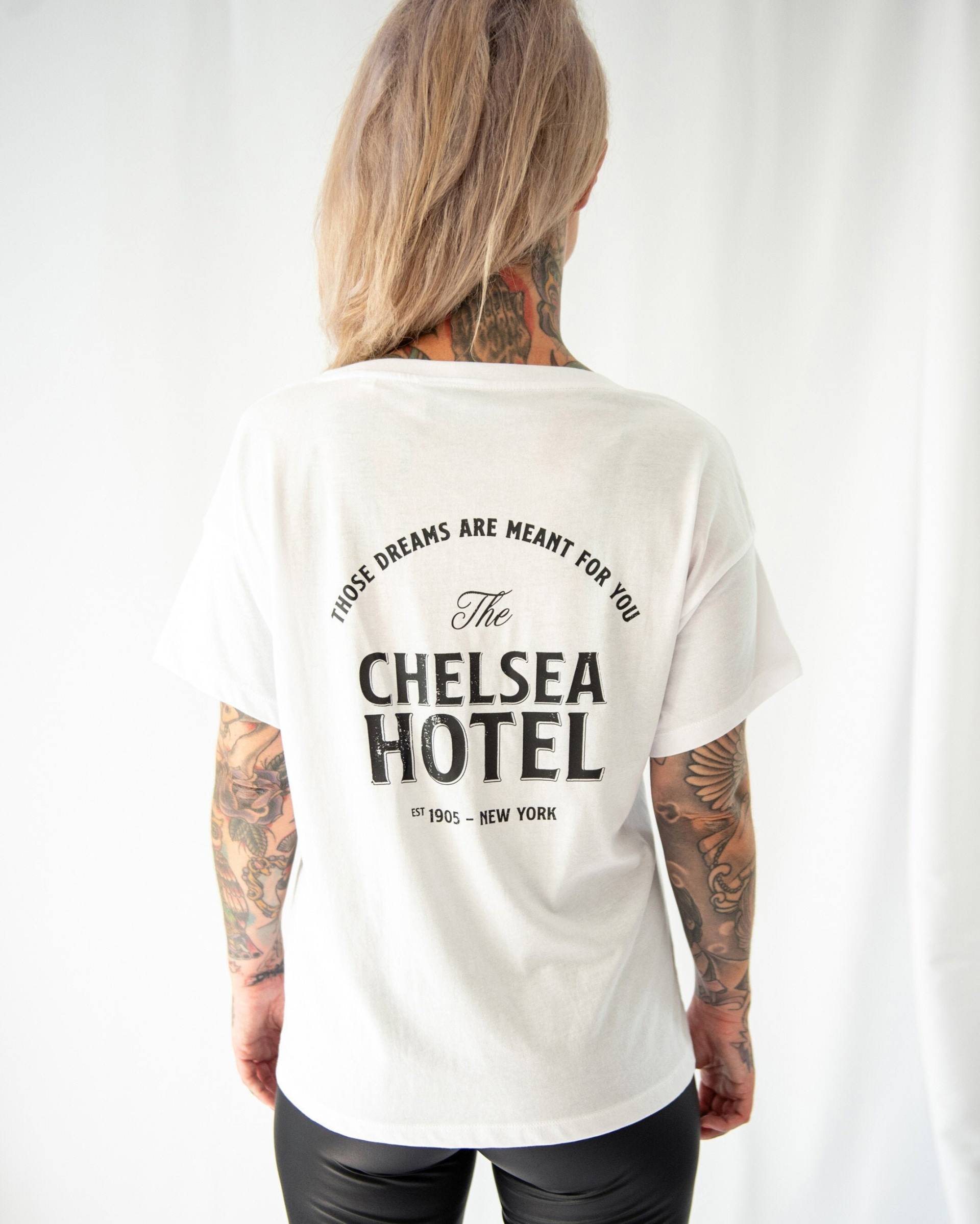 Tshirt Damen Weiß Chelsea Hotel | T Shirt Spruch New York City Grafik T-Shirts Band Grunge Vintage Retro von PourLaRebelle