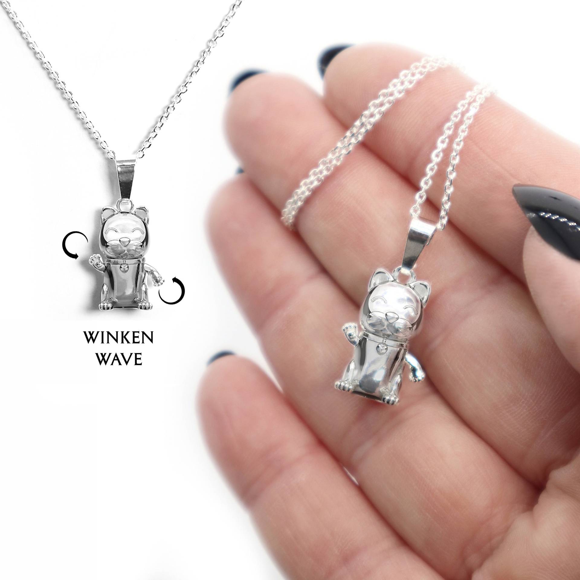 Winkekatze Kette Silber 925, Glückskatze Mit Anhänger, Maneki Neko Katze Schmuck, Neues Jahr Glücksbringer Geschenk Für Frauen von PourLaRebelle