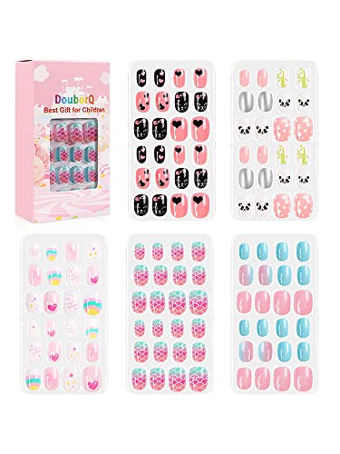 Falsche Nägel für Kinder - Buntes Nagelset für Mädchen | 120 STÜCKE Kinder Nägel zum Aufkleben Kinder Nail Art Dekoration mit leuchtenden Farben und klaren Linien für Kinder Mädchen Frauen Povanjer von Povanjer