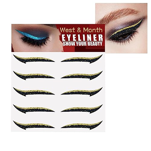 Glitzernde Eyeliner Aufkleber, Eyeliner Schablone Selbstklebend Instant Sparkle 5 Paar, Eyeliner Selbstklebend mit Glanzeffekt, Augenaufkleber Make-up Povanjer von Povanjer
