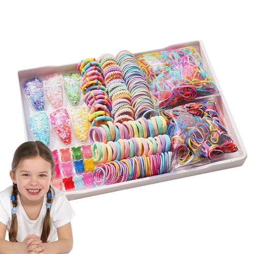 Haargummi-Set,Haargummi-Geschenkset,Pferdeschwanzhalter Mehrfarbige Haarbänder - Elastische Pferdeschwanzhalter-Haarbänder, buntes Haar-Accessoires-Set für kleine Mädchen, mehrfarbige von Povanjer